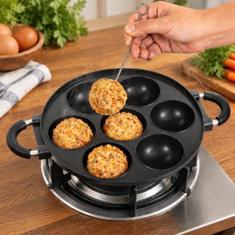 Takoyaki Grill Plate - 7-Cavity Aluminum Takoyaki Pan with Non-Stick